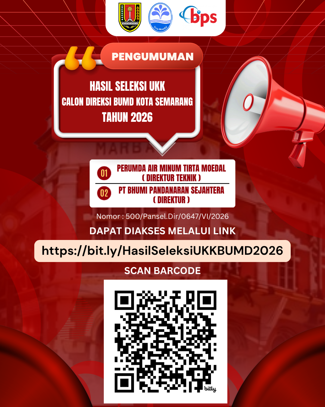 Pengumuman Hasil Seleksi UKK Calon Direksi BUMD Kota Semarang Tahun 2026