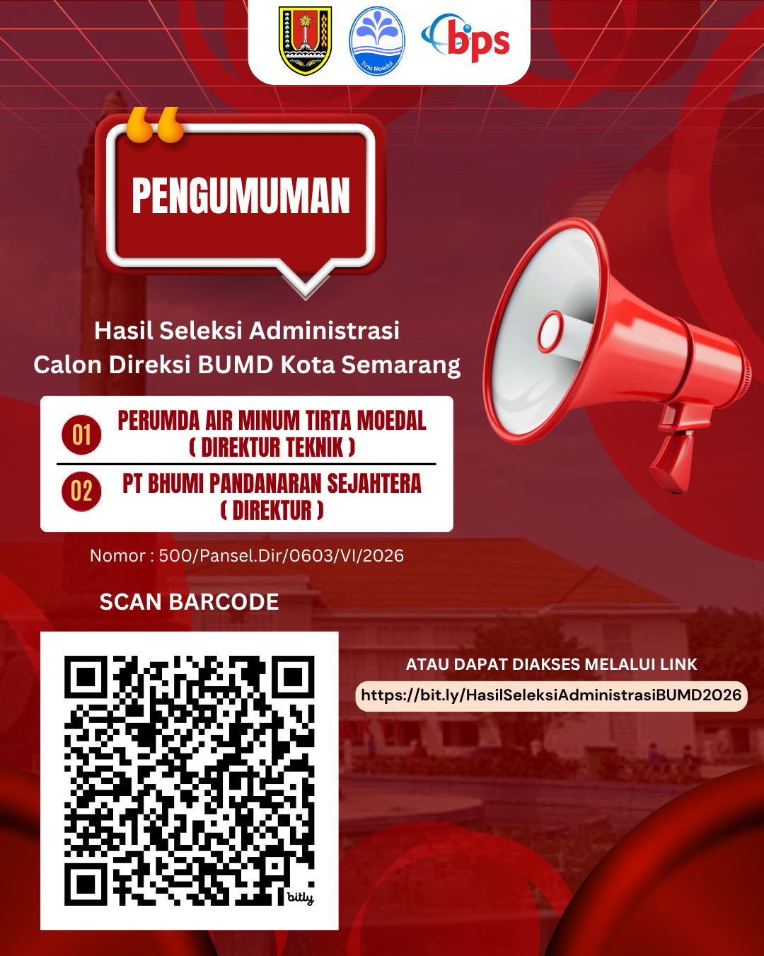 Pengumuman Hasil Seleksi Administrasi Calon Direksi BUMD Kota Semarang Tahun 2026